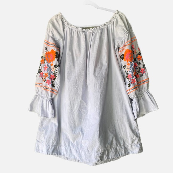 Free People Fleur Du Jour Light Blue Embroidered Mini Dress Long Bubble Sleeve - Picture 4 of 13